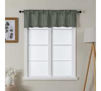Lecloud Bessie Olive Green Valances for Windows 14 Inch Length 2 Pcs, Faux Linen Textured Kitchen Curtains, Rod Pocket Short Curtains, Window Valances for Bedroom Basement Bathroom, Each 30 W x 14 L