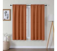 Lecloud Bessie Orange Curtains 63 Inch Length 2 Panels, Light Filtering Curtains for Bedroom, Faux Linen Textured Rod Pocket Curtain Drapes, Window Treatments for Living Room, Each 40 W x 63 L