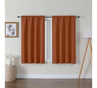 Lecloud Bessie Orange Short Curtains 45 Inch Length 2 Panels, Faux Linen Light Filtering Curtains with Dual Rod Pocket, Farmhouse Small Window Curtain for Bedroom Living Room, Each 30 W x 45 L