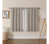 Lecloud Bessie Stone Short Curtains 45 Inch Length 2 Panels, Faux Linen Light Filtering Curtains with Dual Rod Pocket, Farmhouse Small Window Curtain for Bedroom Living Room, Each 30 W x 45 L