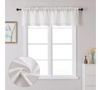 Lecloud Bessie Valance for Windows 14 Inch Length 2 Pcs, Light Filtering Faux Linen Cafe Kitchen Window Curtains with Rod Pocket, Curtains for Bedroom Bathroom, Each 30 W x 14 L, Natural