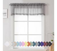 Lecloud Charcoal Grey Sheer Curtains 14 Inch Length 2 Panels Set, Light Reducing Short Window Valances for Living Room Bedroom, Gray Kitchen Curtains with Dual Rod Pockets, 40" W x 14" L