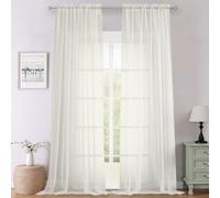 Lecloud Ivory Sheer Curtains 120 Inches Long 2 Panels, Extra Wide Farmhouse Elegant Light Filtering Window Curtains, Solid Airy Voile Sheer Curtain for Living Room Balcony Big Windows, 59" W x 120" L