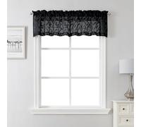 Lecloud Leia 14 Inch Black Sheer Valances for Windows 2 Pcs, Airy Jacquard Leaf Textured Short Curtains for Living Room Kitchen Bedroom Basement, Dual Rod Pockets Small Curtain, 30" W x 14" L