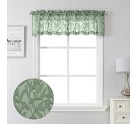 Lecloud Leia 14 Inch Sage Valance for Window Green Sheer Curtains 2 PCS, Jacquard Texture Leaves Semi Voile Living Room Curtain for Small Window, Dual Rod Pockets Bedroom Kitchen Valance, 38W x 14L