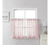 Lecloud Leia 24 Inch Valance Pink Sheer Curtains Tiers for Kitchen 2 Pieces, Clip Textured Leaf Voile Blush Curtain Valances for Windows, Dual Rod Pocket Living Room Bedroom Short Drapes, 38x24 Inches
