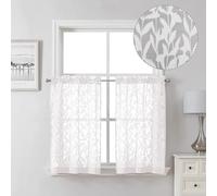 Lecloud Leia 36 Inch White Sheer Curtains Tiers 2 Pieces, Airy & Breathable Jacquard Texture Kitchen/Bedroom/Livng Room Curtain Small Window, Farmhouse Leaves Voile Drapes Dual Rod Pocket, 38W x 36L