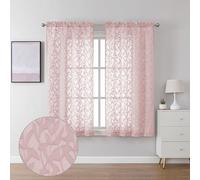 Lecloud Leia 54 Inch Living Room Blush Sheer Curtains 2 Panels, Lightweight Jacquard Textured Leaf Voile Pink Curtain for Bedroom, Dual Rod Pockets Clip Window Kitchen Short Drapes, 38W x 54L