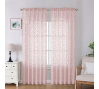 Lecloud Leia Blush Pink Sheer Curtains 90 Inches Long 2 Panels, Airy Leaf Textured Jacquard Drapes, Light Filtering & Privacy Dual Rod Pocket Window Curtains for Living Room Bedroom, 52" W x 90" L