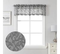 Lecloud Leia Charcoal Grey Curtains Sheer Valances for Windows 14 Inch Length 2 Pieces, Airy Jacquard Leaf Voile Curtain for Living Room Bedroom, Dual Rod Pockets Window Kitchen Valance, 38W x 14L