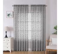 Lecloud Leia Charcoal Grey Sheer Curtains 90 Inches Long 2 Panels, Airy Leaf Textured Jacquard Drapes, Light Filtering & Privacy Dual Rod Pocket Window Curtains for Living Room Bedroom, 52" W x 90" L