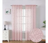 Lecloud Leia Clip Blush Pink Sheer Curtains 84 Inch Length 2 Panels, Jacquard Textured Leaf Light Filtering Voile Curtain for Girls Bedroom, Dual Rod Pockets Window Living Room Drapes, 38x84 Inch