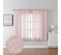 Lecloud Leia Clip Textured Sheer Blush Curtains 45 Inch Length 2 Panels, Dual Rod Pockets Window Living Room Voile Pink Curtain, Farmhouse Jacquard Leaf Gauzy Kitchen Bedroom Drapes, 38x45 Inches