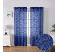 Lecloud Leia Dusty Blue Sheer Curtains 72 Inch Length 2 Panels, Airy & Breathable Light Filtering Jacquard Textured Voile Curtains with Dual Rod Pockets, Bedroom Living Room Window Drapes, 40 W x 72 L