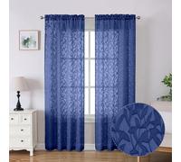 Lecloud Leia Dusty Blue Sheer Curtains 84 Inches Long 2 Panels, Jacquard Textured Gauzy Window Curtains with Double Rod Pockets, Airy Semi Sheer Voile Drapes for Bedroom Living Room, 40 W x 84 L