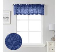 Lecloud Leia Dusty Blue Sheer Valance for Windows 14 Inch Length 2 PCS, Dual Rod Pockets Living Room Bedroom Short Curtains, Jacquard Clip Textured Leaf Window Treatments, 40 W x 14 L