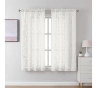 Lecloud Leia Ivory Sheer Curtains 45 Inch Length 2 Panels, Elegant Balance Light & Privacy Jacquard Textured Leaf Voile Curtains, Dual Rod Pockets Drapes for Bedroom Living Room, Each 30" W x 45" L