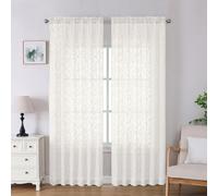 Lecloud Leia Ivory Sheer Curtains 90 Inches Long 2 Panels, Airy Voile Jacquard Leaf Textured Curtains, Light-Filtering Farmhouse Rod Pockets Curtain Drapes for Bedroom Living Room, 52" W x 90" L