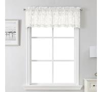 Lecloud Leia Ivory Sheer Valance for Windows 14 Inch Length 2 Pcs, Jacquard Leaf Textured Cafe Kitchen Short Curtains with Dual Rod Pockets, Small Curtain for Living Room Bedroom, 30" W x 14" L