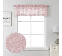 Lecloud Leia Jacquard Textured Blush Pink Curtains Sheer Valances for Windows 14 Inch Length 2 PCS, Dual Rod Pockets Window Living Room Curtain Valance, Clip Leaf Bedroom Kitchen Drapes, 38W x 14L