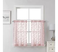 Lecloud Leia Jacquard Textured Blush Sheer Kitchen Curtains 36 Inch Length 2 Packs, Airy & Breathable Clip Leaf Living Room/Dining Room/Cafe/Bedroom Voile Pink Curtain & Drapes with Dual Rod Pockets,