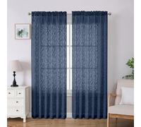 Lecloud Leia Navy Blue Sheer Curtains 84 Inches Long 2 Panels, Airy Leaf Textured Jacquard Drapes, Light Filtering & Privacy Window Curtains with Dual Rod Pocket for Living Room Bedroom, 52" W x 84" L