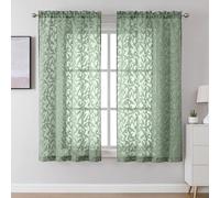 Lecloud Leia Sage Green Sheer Curtains 63 Inch Length 2 Panels, Rustic Light Filtering Privacy Voile Leaf Aesthetic Curtain, Dual Rod Pockets Drapes for Living Room Dining Room, Each 42" W x 63" L