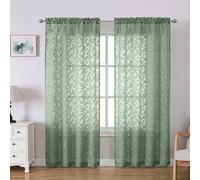 Lecloud Leia Sage Green Sheer Curtains 78 Inches Long 2 Panels, Privacy Airy Voile Jacquard Leaf Textured Curtains, Dual Rod Pockets Farmhouse Drapes for Living Room Bedroom, Each 42" W x 78" L