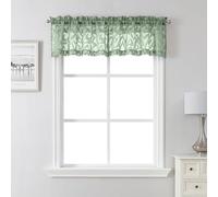 Lecloud Leia Sage Green Sheer Valances for Windows 14 Inch Length 2 Pcs, Jacquard Leaf Textured Cafe Kitchen Short Curtains with Dual Rod Pockets, Small Curtain for Living Room Bedroom, 30" W x 14" L