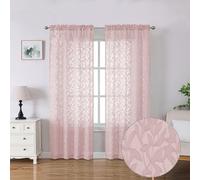 Lecloud Leia Semi Sheer Pink Curtains for Girls Bedroom 72 Inches Length 2 Panels, Airy & Breathable Clip Textured Leaf Voile Blush Curtain with Dual Rod Pockets, Living Room Window Drapes, 38x72 Inch