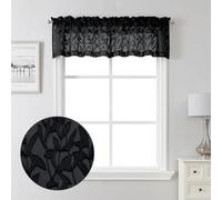 Lecloud Leia Sheer Black Curtains Window Valances for Kitchen 14 Inch Length 2 PCS, Dual Rod Pockets Window Living Room Curtain Valance, Jacquard Clip Textured Leaf Short Bedroom Drapes, 38x14 Inches