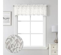 Lecloud Leia Sheer Ivory Window Curtains for Kitchen 35.6 cm Length Double Rod Pocket Window Living Room Curtain Valance Jacquard Clip Textured Leaf Short