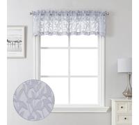 Lecloud Leia Sheer Light Grey Window Curtains for Kitchen 14 Inch Length 2 PCS, Dual Rod Pockets Window Living Room Curtain Valance, Jacquard Clip Textured Leaf Short Bedroom Drapes, 40 W x 14 L