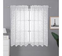 Lecloud Leia Short White Sheer Curtains 45 Inch Length 2 Panels Balance Light & Privacy Clip Texture Small Window Curtain for Bedroom Dual Rod Pocke