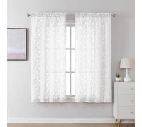 Lecloud Leia White Sheer Curtains 45 Inch Length 2 Panels, Elegant Balance Light & Privacy Jacquard Textured Leaf Voile Curtains, Dual Rod Pockets Drapes for Bedroom Living Room, 30" W x 45" L