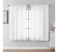 Lecloud Leia White Sheer Curtains 54 Inch Length 2 Panels, Voile Light Filtering Privacy Jacquard Textured Curtains, Dual Rod Pockets Drapes with Leaves for Living Room Bedroom, Each 42" W x 54" L