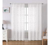 Lecloud Leia White Sheer Curtains 72 Inches Long 2 Panels, Jacquard Texture Leaves Voile Curtain Balance Light & Privacy, Dual Rod Pockets Drapes for Living Room Bedroom Dining Room, 42" W x 72" L