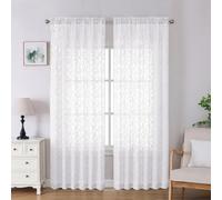 Lecloud Leia White Sheer Curtains 90 Inches Long 2 Panels, Airy Voile Jacquard Leaf Textured Curtains, Light-Filtering Farmhouse Rod Pockets Curtain Drapes for Bedroom Living Room, 52" W x 90" L