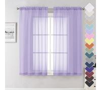 Lecloud Light Filtering Lavender Sheer Curtains 63 Inch Length 2 Panels, Solid Kitchen/Living Room/Bedroom Voile Light Purple Curtain, Dual Rod Pockets Window Short Gauzy Drapes, 40x63 Inches