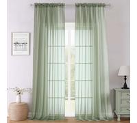 Lecloud Sage Green Sheer Curtains 120 Inches Long 2 Panels, Extra Wide Farmhouse Airy Voile Window Curtains, Solid Sheer Curtain Drapes for Living Room Balcony Big Windows, 59" W x 120" L