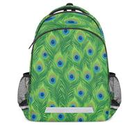 Lecluit Peacock Feathers Rucksack for Boy Girl 3-13 Years, Kid Schoolbag with Reflective Strip, Children Backpack with Chest Strap,524