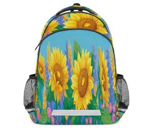 Lecluit Sunflower Rucksack for Boy Girl 3-13 Years, Kid Schoolbag with Reflective Strip, Children Backpack with Chest Strap,558