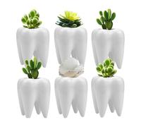 LECMACY Cute Tooth Shaped White Ceramic Planter Pots Flower Plant Containers, Mini Ceramic Succulent Planter Pots, Creative Pen Pencil Holder for Office Home Desk Decor, Plants Not Included(6 Pcs)