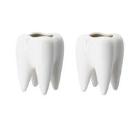 LECMACY Cute Tooth Shaped White Ceramic Planter Pots Flower Plant Containers, Mini Ceramic Succulent Planter Pots, Creative Pen Pencil Holder for Office Home Desk Decor, Plants Not Included(2 Pcs)