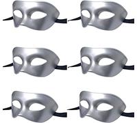 LECMACY Men Women Masquerade Mask, Venetian Rome Half Face Eyes Masks Mardi Gras Themed Party Costume Cosplay Sets-One Size Fits Most (Pure Silver-6pcs)
