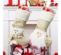 LECONCES Christmas Stocking Set of 2, 19" Large Xmas Stocking Gift Bag for Christmas Party Decorations, Xmas Sock Sack Candy Pouch for Tree Decoration, Christmas Ornament Santa Snowman Stockings