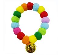 leconpet Pom Pom Dog Collar Elastic Cat Collar Decorative Plush Ball Puppy Necklace Eye-catching Pom Pom Pet Collar Necklace with Bell for Taking Photos, Walking, Outdoor Sports (XL, Rainbow)