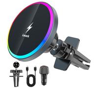 Lecork for Magsafe Car Mount Charger with Cigarette Lighter Adapter, 15W Air Vent Magnetic Wireles Car Mount Charger for iPhone 16 Pro, Car Phone Holder for iPhone 16 15 14 13 12, Zinc Alloy, Black