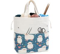 LeCorner Crochet Bag, Handy Knitting Project Yarn Bag, Crochet Accessories Yarn Storage Organizer, Knitting Bags and Totes for Crocheting on The Go, 12x13x5'' (Green Sheep, Small)
