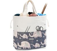 LeCorner Crochet Bag, Handy Knitting Project Yarn Bag, Crochet Accessories Yarn Storage Organizer, Knitting Bags and Totes for Crocheting on The Go, 12x13x5'' (Gray Elephant, Small)